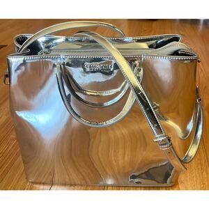 Sassy Jones Kyra Metallic Silver Logo Handbag Mirror Chrome Satchel NWOT